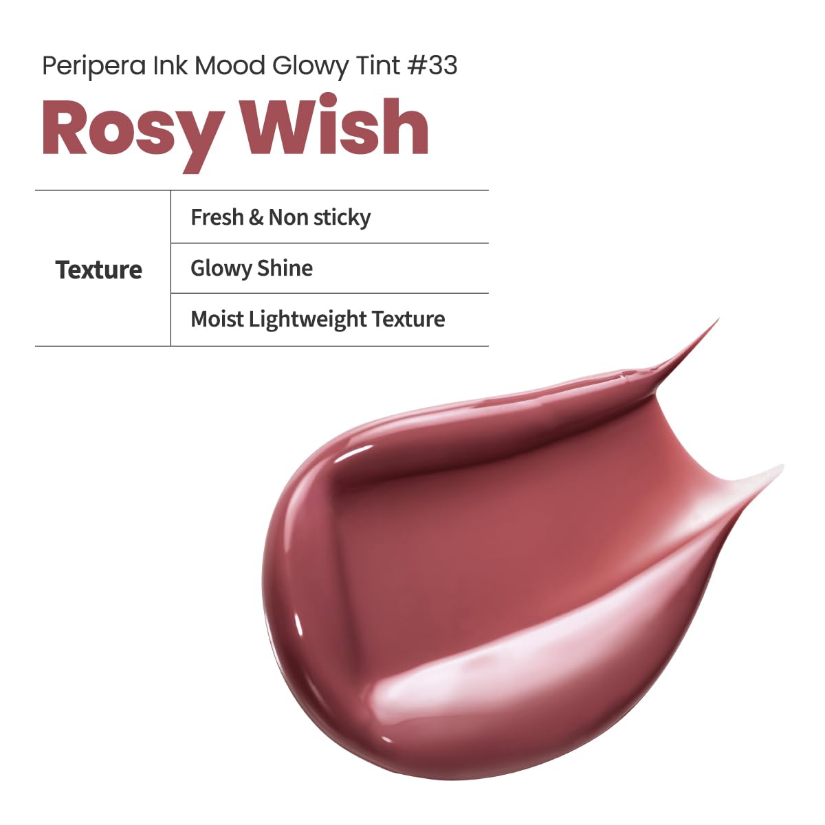 Peripera Ink Mood Glowy Tint | Lip-Plumping, Naturally Moisturizing, Lightweight, Glow-Boosting, Long-Lasting, Comfortable, Non-Sticky, Mask Friendly, No White Film (033 ROSY WISH)