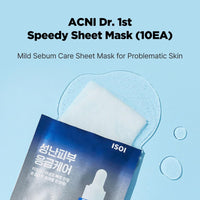 Thumbnail for ISOI ACNI Dr. 1st Speedy Mask 10EA, Hypoallergenic & Moisturizing Mask for Sensitive Skin, Quick Calming Acne Care, Korean Skin Care