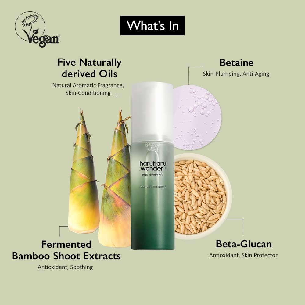 HARUHARU wonder Black Bamboo Mist, Hydrating and Firming Skin, Black Rice, Panax Ginseng for Clean and Smooth Skin Surface, Korean Skincare, Vegan, Cruelty Free, 2.7 fl.oz