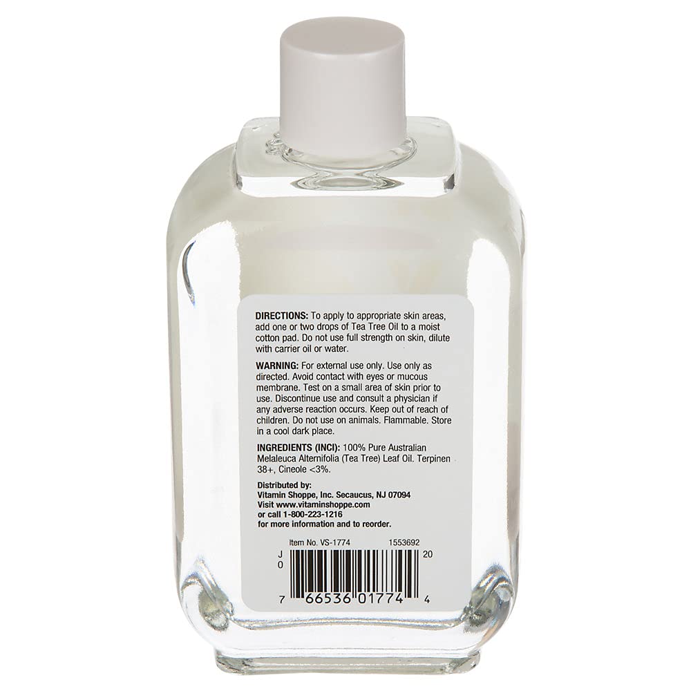 The Vitamin Shoppe Tea Tree Oil (Melaleuca Alternifolia), 100 Pure Australian, Natural Bath and Beauty Skin Care Oil (3.6 Fluid Ounces Liquid)