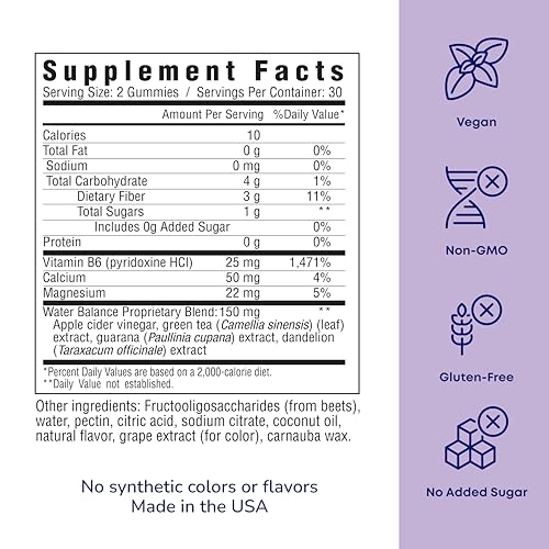 her own Debloat Gummy, Bloating and Gas Relief, Helps Reduce Water Retention, Supports Energy, with Apple Cider Vinegar and Dandelion, Gluten and Soy Free, Vegan, 60 Gummies, 60 Servings