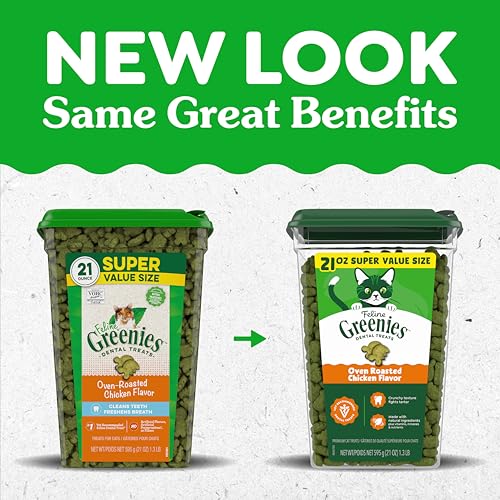 Greenies Cat Treats, Feline Veterinarian-Recommended Adult Natural Dental Cat Treats, Oven Roasted Chicken Flavor, 21 oz. Tub