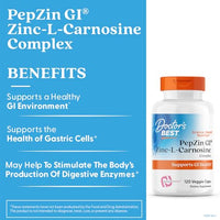Thumbnail for Doctor's Best PepZin GI, Zinc-L-Carnosine Complex, Non-GMO, Vegan, Gluten Free, Soy Free, Digestive Support, 120 Veggie Caps