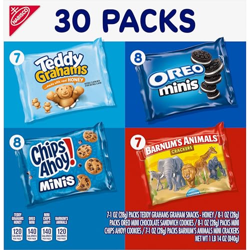 Nabisco Team Favorites Variety Pack, OREO Mini, CHIPS AHOY! Mini, Teddy Grahams Honey & Barnum's Animal Crackers, 30 Snack Packs