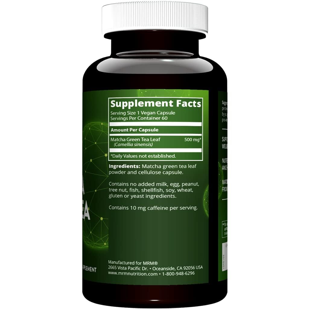 MRM Matcha Green Tea Capsules - For Women & Men - Natural Green Tea Leaf Capsules - Antioxidants, Caffeine, Vitamins & Minerals for Daily Productivity & Nutrition. Vegan and Gluten-Free - 60 Servings