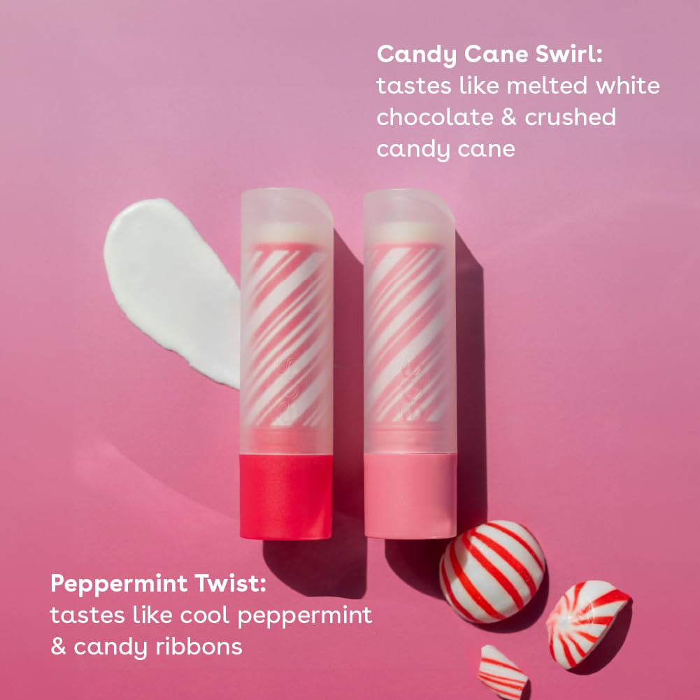 eos Holiday Lip Balm Sticks- Peppermint Twist & Candy Cane Swirl, Limited-Edition Skincare, Stocking Stuffers, 0.14 oz, 2-Pack