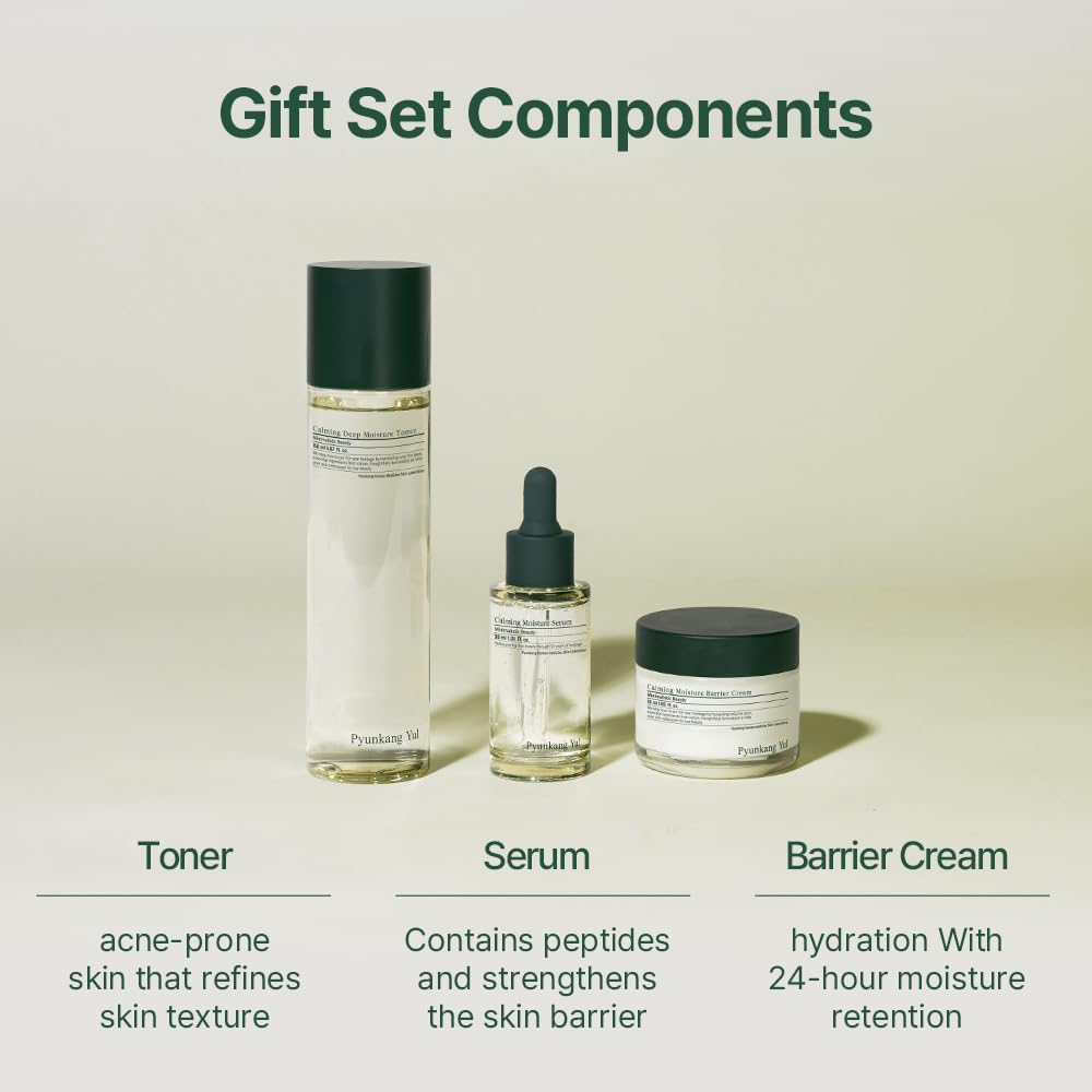 Pyunkang Yul Calming Line Gift Box Set-Korean Facial Skin Care Essential for Daily Moisturizing with Toner, Serum, Cream, Vegan & Cruelty Free