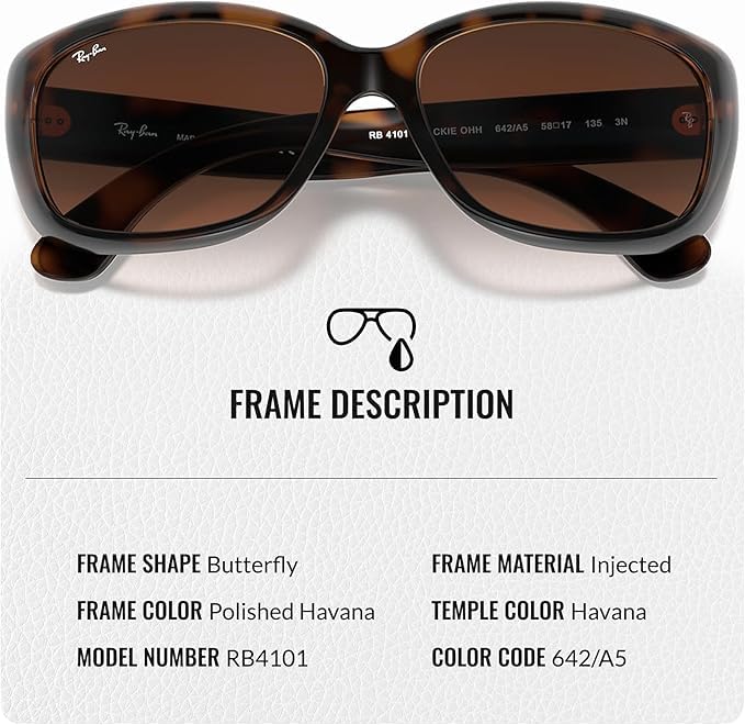 Ray-Ban RB4101 JACKIE OHH Butterfly Shaped Non-Polarized Sunglasses for Women – Includes Official RAYBAN Eyewear Kit – Ideal Formal & Casual Wear Sunglasses – Pink/Brown Gradient Lens