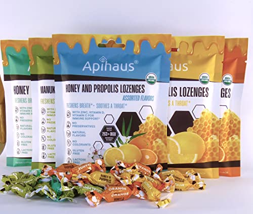 Apihaus Honey and Propolis Lozenges with Eucalyptus, Freshens Breath - Soothes a Throat- Immune Support with Vitamin C, Vitamin D and Zinc, 20 Count