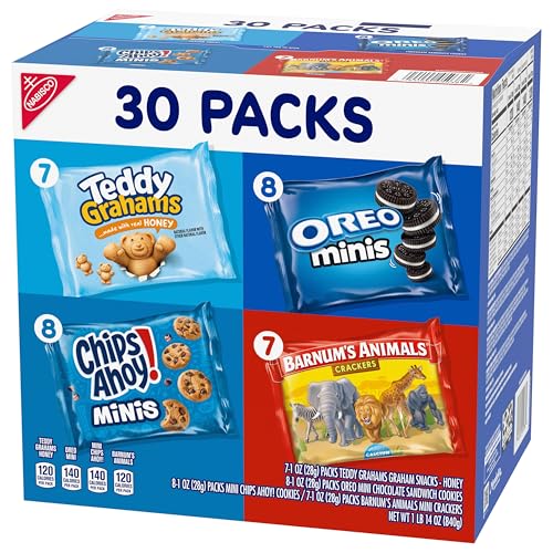 Nabisco Team Favorites Variety Pack, OREO Mini, CHIPS AHOY! Mini, Teddy Grahams Honey & Barnum's Animal Crackers, 30 Snack Packs