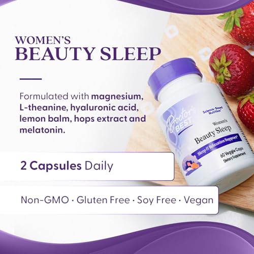 Doctors Best Womens Beauty Sleep with Magnesium, Theanine, Melatonin, Sleep & Relaxation Support, Non-GMO, Gluten Free, Soy Free, Vegan 60 Veggie Caps