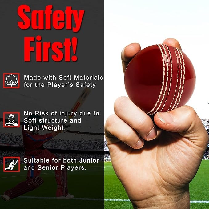 Cricket Balls for Training, Coaching, Practice & Excellent Bounce Skills Soft Foam Rubber Cricket Ball with Durable Traditional Seams Stitched for All Age Players (Red)