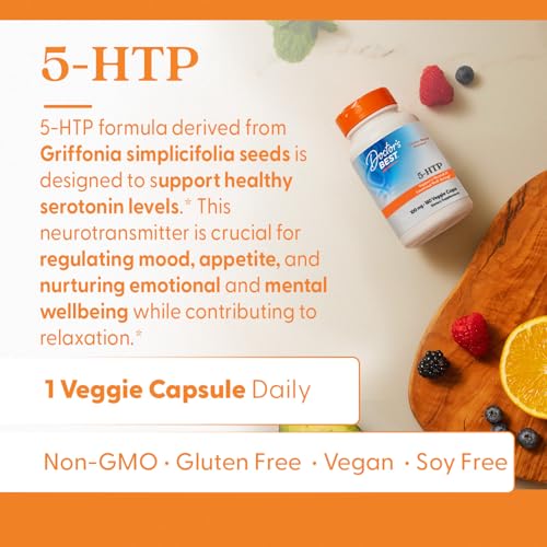 Doctors Best 5-HTP, Supports Mental & Emotional Well-Being, Non-GMO, Gluten Free, Soy Free, Vegan 180 Veggie Caps