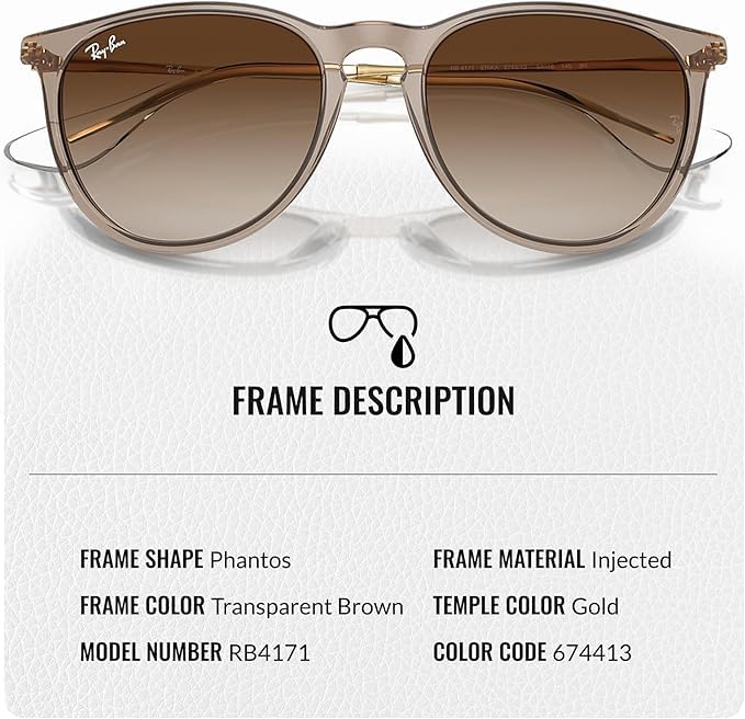 Ray-Ban RB4171 ERIKA CLASSIC Phantos Shaped Non-Polarized Sunglasses for Women – Includes Official RAYBAN Eyewear Kit – Ideal Formal & Casual Wear Sunglasses – Brown Lens