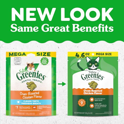 Greenies Cat Treats, Feline Veterinarian-Recommended Adult Natural Dental Cat Treats, Oven Roasted Chicken Flavor, 4.6 oz. Pouch