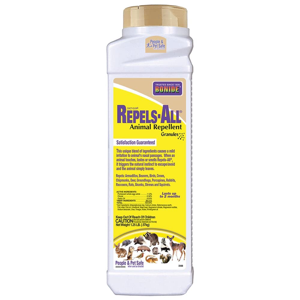 Bonide Repels-All Animal Repellent Granules, 1.25 lbs. Ready-to-Use Pellets Deter Pests from Lawn & Garden, Long Lasting Control