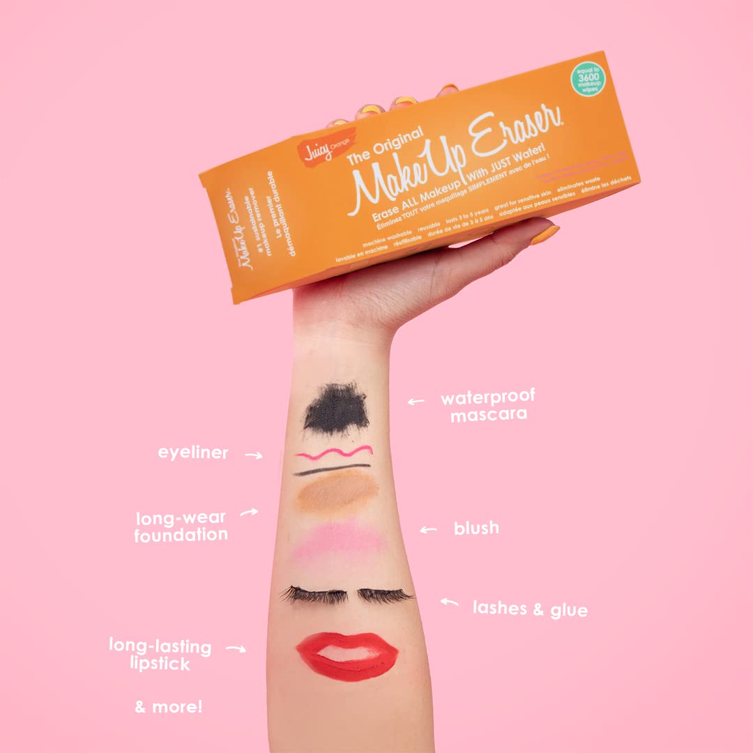 MakeUp Eraser, Erase All Makeup With Just Water, Including Waterproof Mascara, Eyeliner, Foundation, Lipstick and More (Juicy Orange)