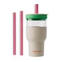 Thumbnail for CHAKO LAB Insulated Water Bottle | Dual-layer tumbler with Glass Liner and Stainless Steel Liner | BPA-Free Leak Proof Thermos | 20oz Bottle with Two Straw | White and Green
