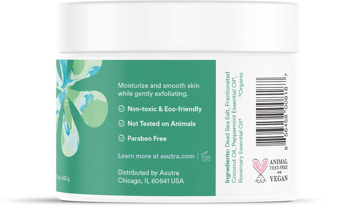 ASUTRA Dead Sea Salt Essential Oil Body Scrub Exfoliator (Purifying Peppermint), 16 oz - Ultra Hydrating, Gentle, & Moisturizing - Coconut, Peppermint, and Rosemary Oils