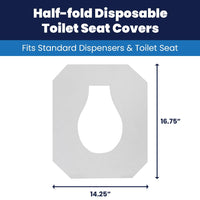 Thumbnail for Hospeco Flushable Toilet Seat Covers - 1000 Pcs, 4 Packs of 250 - Disposable Paper Discreet Seats for Commercial Wall Dispenser, 16.75 x 14.25 Half-Fold, White