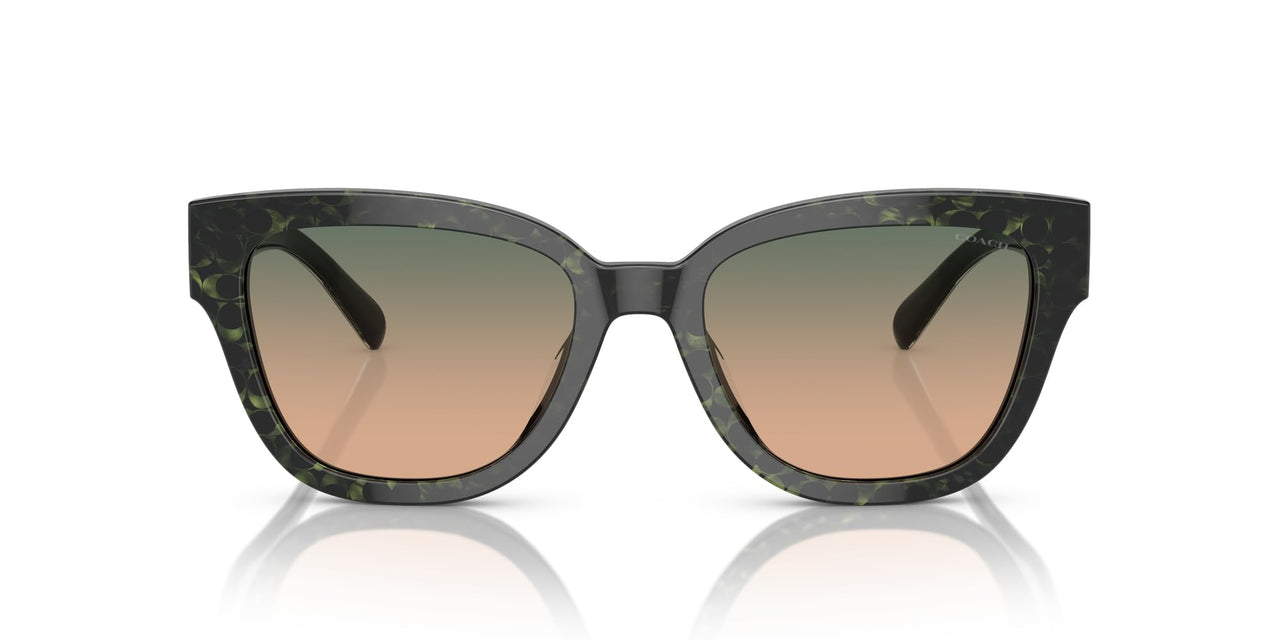 Coach HC8379U Universal Fit Sunglasses, Emerald Pearl Signature C/Green Peach Gradient, 54 mm