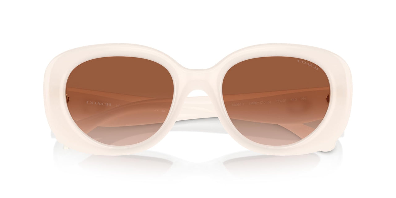 COACH Women's HC8391U Sculpted C Hardware Universal Fit Oval Sunglasses, Milky Cloud/Brown Gradient, 53 mm