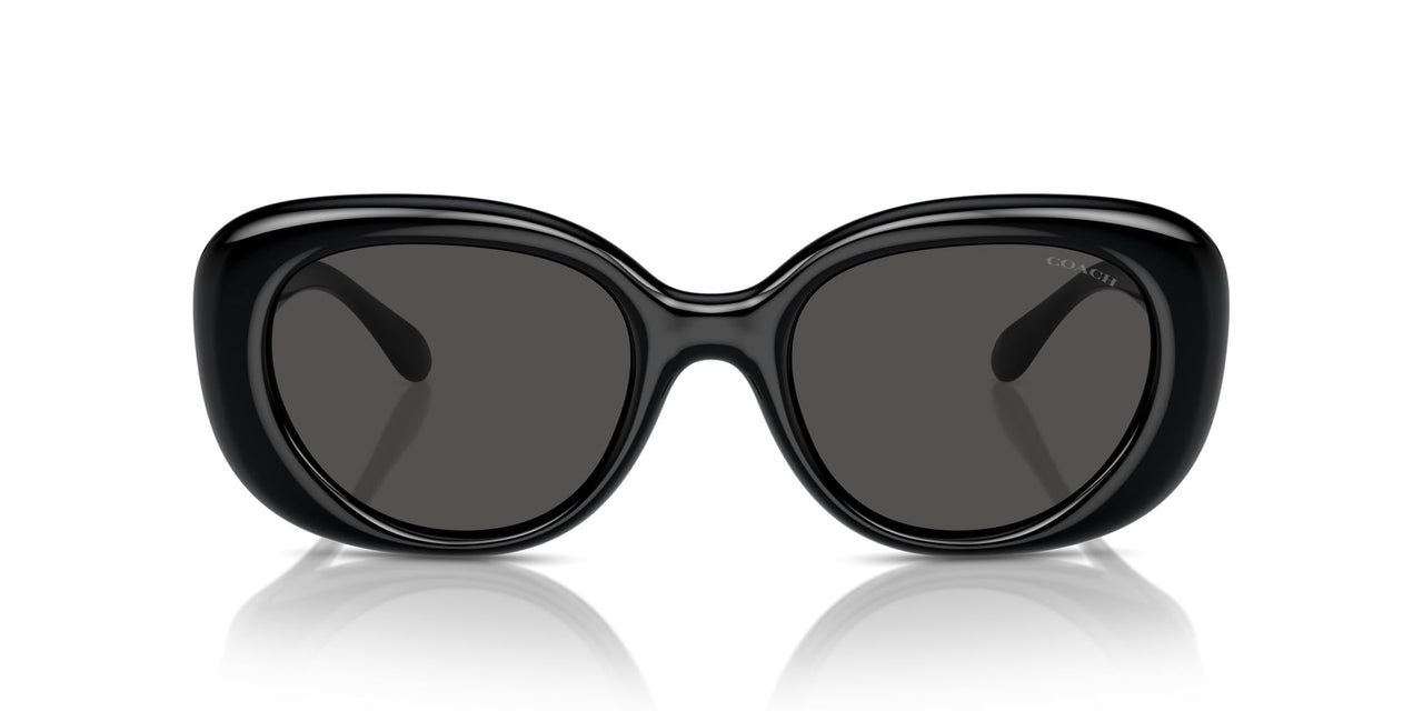 COACH Women's HC8391U Sculpted C Hardware Universal Fit Oval Sunglasses, Black/Grey Solid, 53 mm