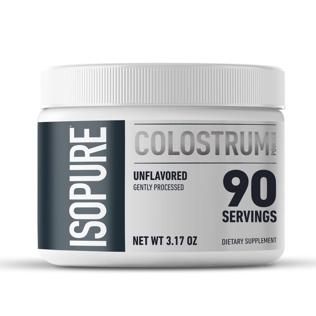 Bundle of Isopure Bovine Colostrum Supplement Powder 90 Servings + Isopure Unflavored Protein, Whey Isolate, 25g Protein, Zero Carb, 16 Servings, 1 Pound (Packaging May Vary)