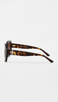Thumbnail for Tory Burch Women's Kira Square Sunglasses, Dark Tortoise, 56-21-140