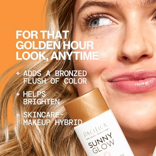 Pacifica Sunny Glow Liquid Face Bronzer Drops - Face Makeup Bronzing For Face & Cheeks for Instant Sun-Kissed Glow - Vitamin C & Glycolic Acid Infused Liquid Bronzer Illuminating Highlighting Clean