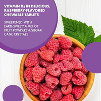 Thumbnail for Bluebonnet Nutrition EarthSweet Vitamin D3 1000IU - Bone & Immune Support Supplement - Raspberry Chewable Vitamin D Supplement for Women & Men - Soy-Free, Gluten-Free, Non-GMO - 90 Tablets