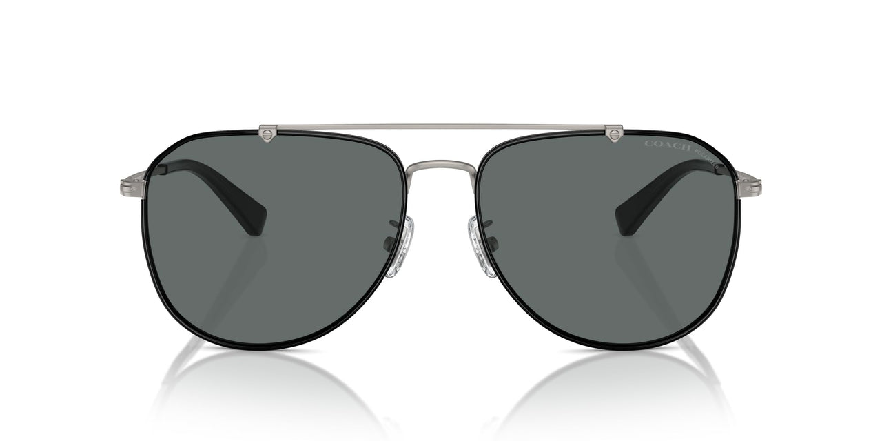 COACH Men's HC7164 Aviator Sunglasses, Satin Gunmetal/Black/Grey Solid Polarized, 59 mm