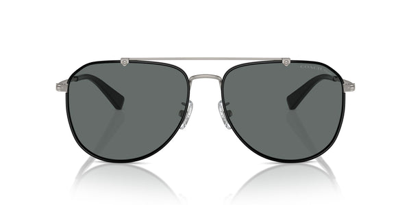 COACH Men's HC7164 Aviator Sunglasses, Satin Gunmetal/Black/Grey Solid Polarized, 59 mm