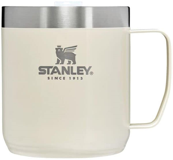 Stanley Stay-Hot Camp Mug 12 oz | Press Fit Drink Through Lid | Cup for Coffee, Tea and Drinks | Insulated Stainless Steel Coffee Mug | BPA-Free | Cream Gloss