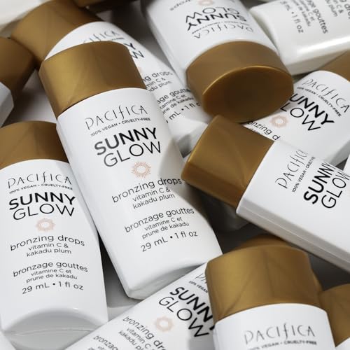Pacifica Sunny Glow Liquid Face Bronzer Drops - Face Makeup Bronzing For Face & Cheeks for Instant Sun-Kissed Glow - Vitamin C & Glycolic Acid Infused Liquid Bronzer Illuminating Highlighting Clean