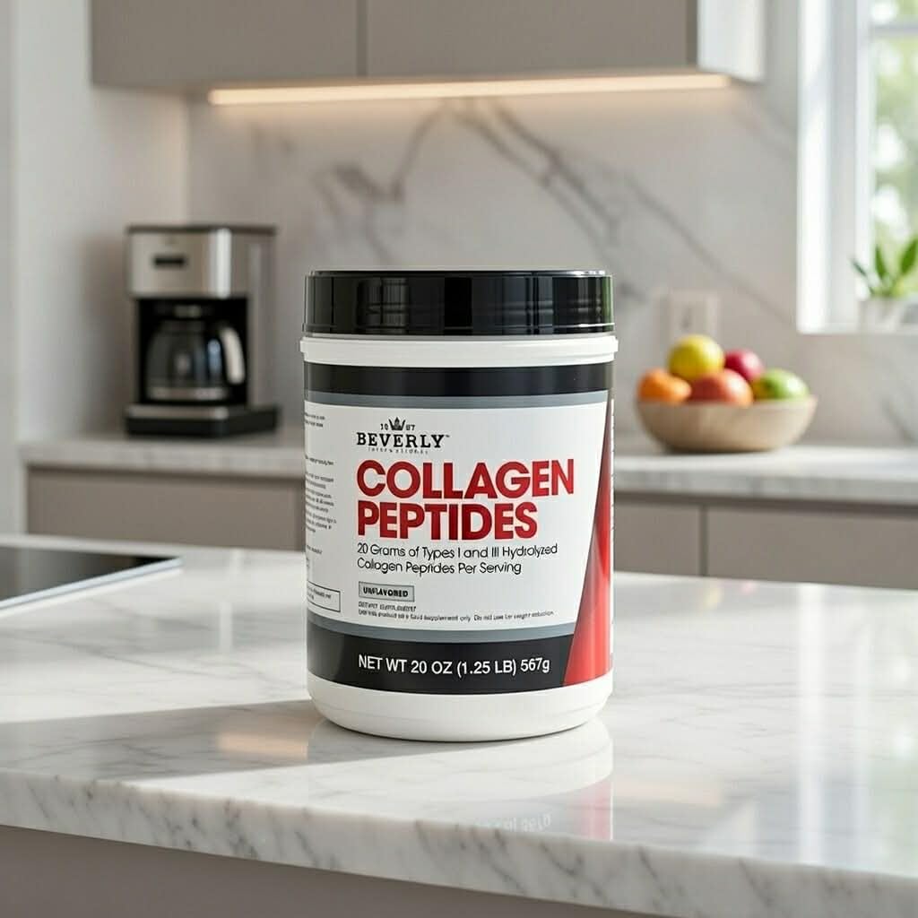 Beverly International Collagen Peptides Protein Powder. Youthful Appearance- Skin, Hair, Nails, Bones and Joint Health. Easy to Use, Highly Absorbable. 18 Grams of Protein, Unflavored 20 oz.