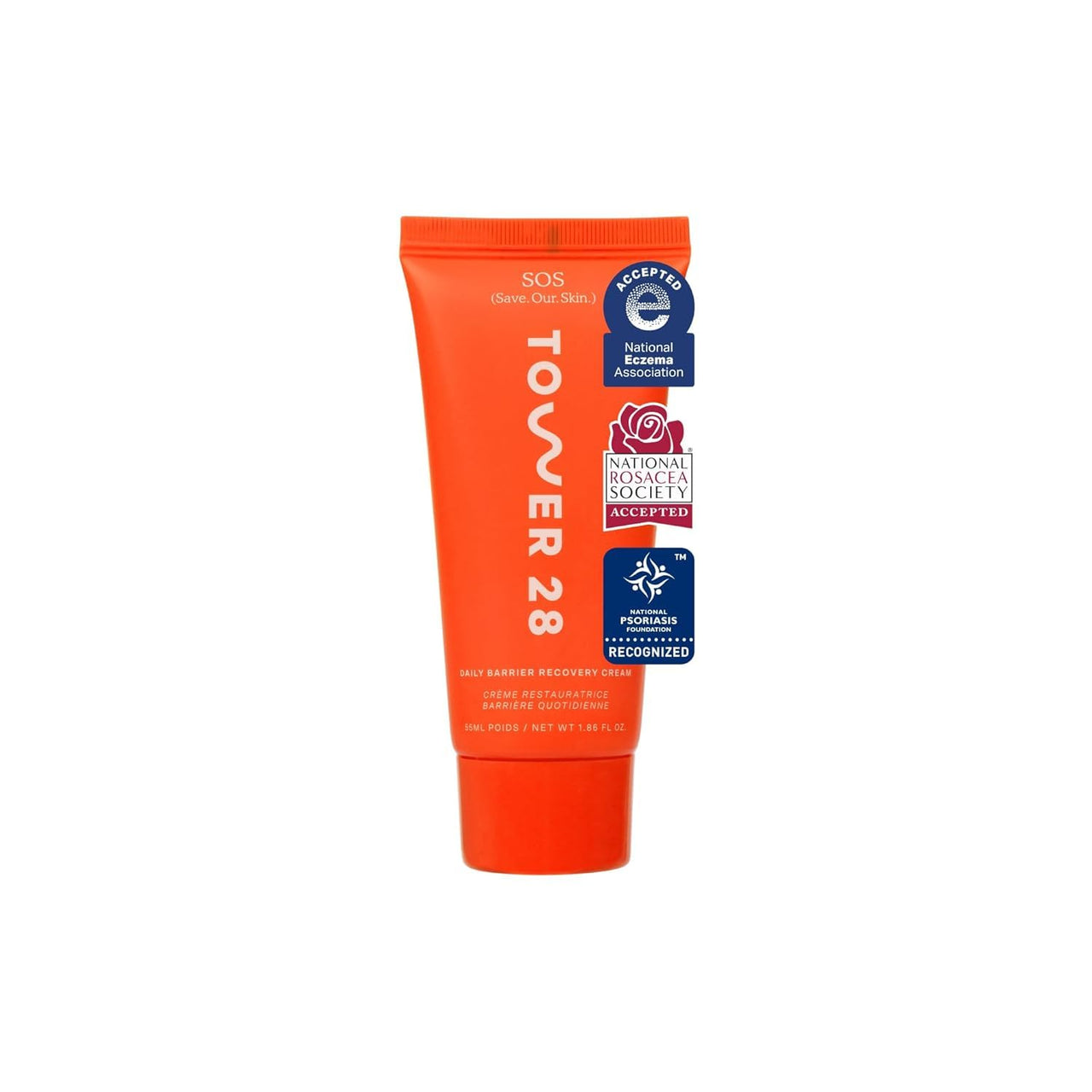 Tower 28 SOS Recovery Face Cream - Hydrating Face Moisturizer with Hyaluronic Acid + Ceramides - Skin Barrier Repair Moisturizer Reduces Redness + Improves Texture - Sensitive Skin Care (1.86 oz)