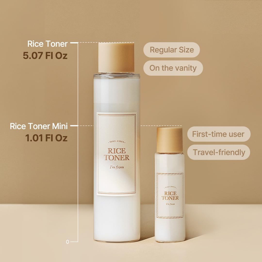 I'm from Rice Toner, Mini Size, Travel Essentials, Hydrating for Dry, Dull, Combination Skin, Vegan, Fragrance Free, Glass Skin, Korean Face Care 1.01 Fl Oz