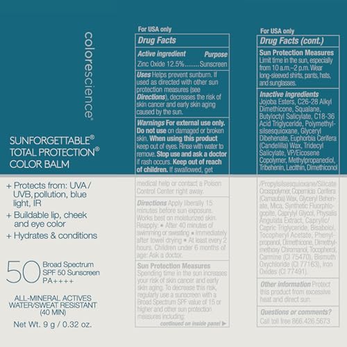 Colorescience Sunforgettable Total Protection Color Balm SPF 50, for Cheeks & Lips | Berry