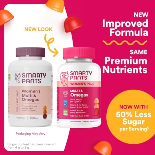 SmartyPants Women's Multivitamin Gummies, Omega 3 (DHA/EPA), Methylfolate, CoQ10, Vitamin D3, C, Vitamin B12, B6, A, K & Zinc, Inositol, Gluten Free, 90 Count (30 Day Supply)
