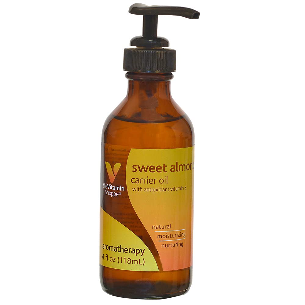 The Vitamin Shoppe Sweet Almond Oil, Carrier Oil with Antioxidant Vitamin E, Aromatherapy Oil with Natural, Moisturizing and Nurturing Benefits (4 Fluid Ounces Liquid)