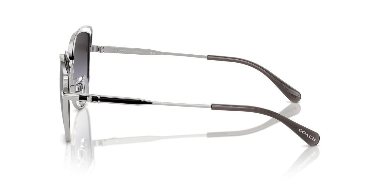 COACH Women's HC7162 Cat Eye Sunglasses, Shiny Silver/Black/Grey Gradient, 57 mm