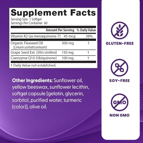 Doctors Best Womens Heart Complex with K2 + CoQ10, Supports Cardiovascular Health, Non-GMO, Gluten Free, Soy Free 60 Softgels