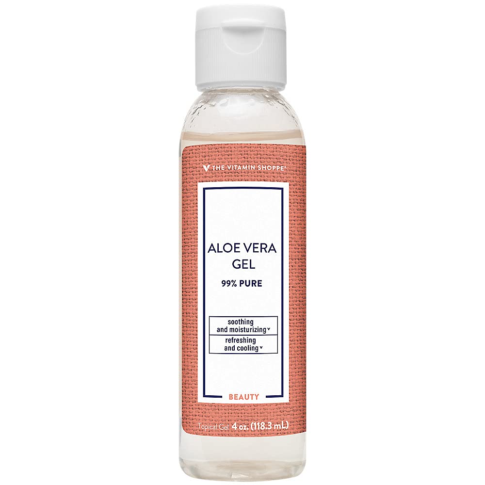 The Vitamin Shoppe Aloe Vera Gel 99% Pure - Sunburn Relief & Skin Moisturizer | After-Sun Care | 4 oz Topical | Organic Leaf Extract