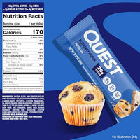 Thumbnail for Quest Nutrition Blueberry Muffin Protein Bars, 20g Protein, 2g Sugar, 5g Net Carb, High Fiber, Gluten Free, Keto Friendly, 12 Count