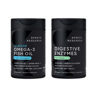 Thumbnail for Sports Research® Triple Strength Omega 3 EPA & DHA Fish Oil 1250mg Burpless Supplement (30 Softgels) and Digestive Enzymes with Probiotics & Ginger Plant Based Vegan Friendly (90 Veggie Capsules)