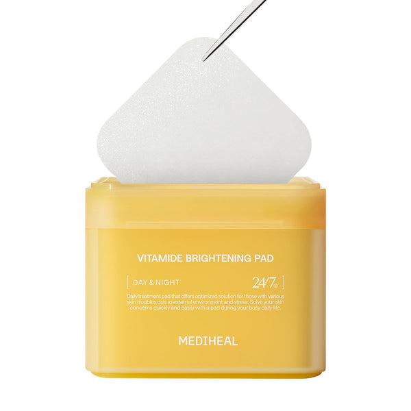 MEDIHEAL Vitamide Brightening Pad - Vegan Face Hypoallergenic Pads with Niacinamide, Sea Buckthorn - Radiance Boosting Pads for Clear, Illuminating Skin 100 Pads