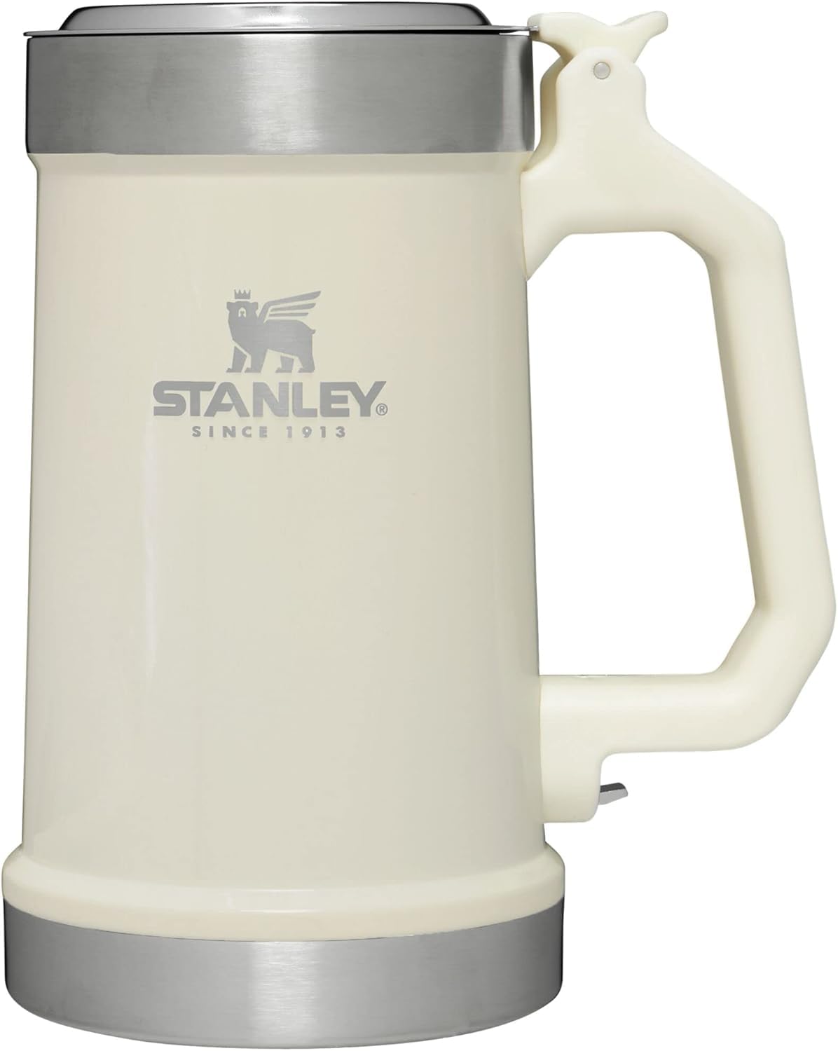 STANLEY Classic Bottle Opener Beer Stein 24 oz | Flip Up Lid and Heavy Duty Handle with Built In Bottle Opener | Insulated Stainless Steel Beer Mug | BPA-Free | Cream Gloss
