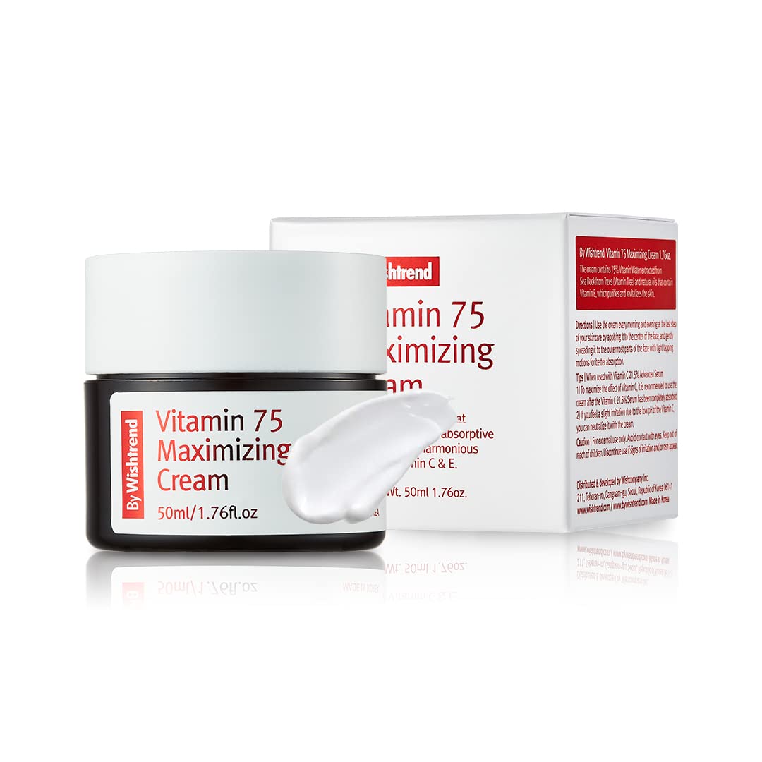 BY WISHTREND] Vitamin 75 maximizing cream, facial moisturizers, vitamin C&E, 50ml | All skin type, light-texture, refreshing-finish