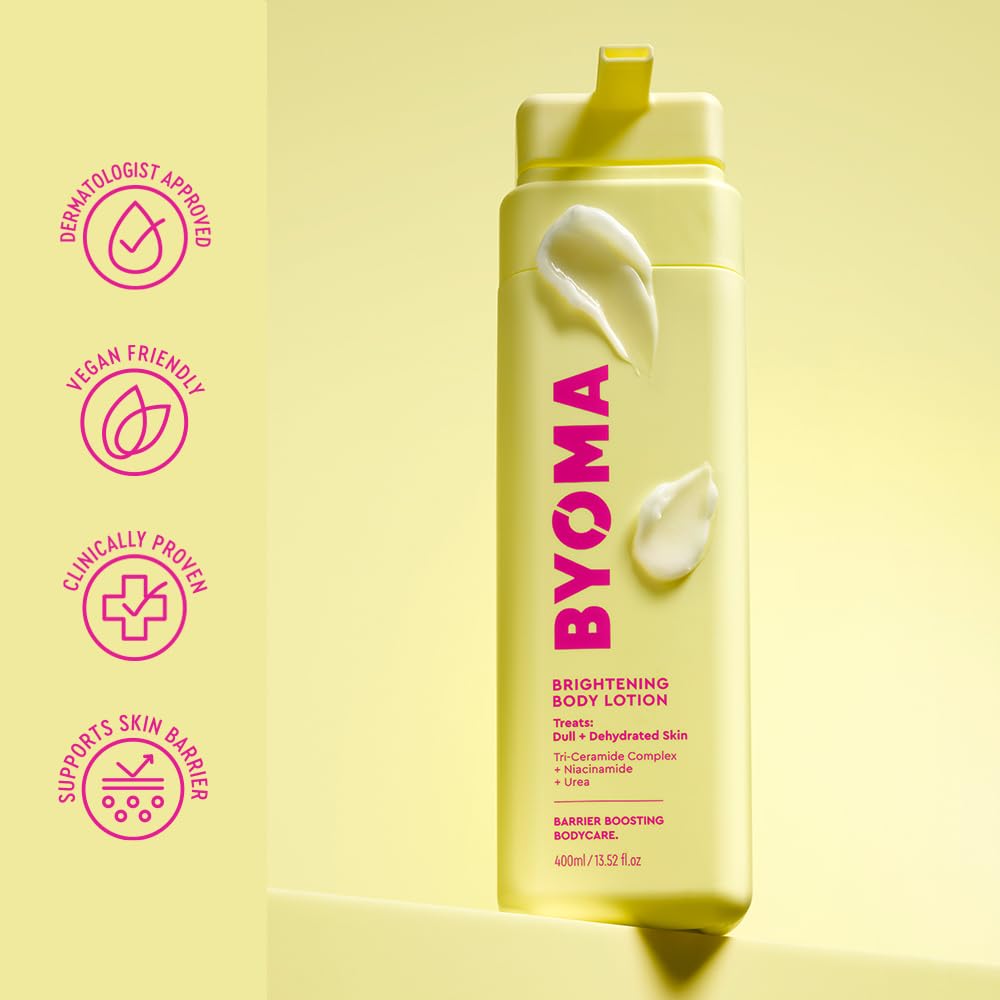BYOMA Brightening Body Lotion - For Dull, Dehydrated Complexion - Creamy Moisturizer with Niacinamide + Urea - Evens Tone & Supports Barrier - 13.52 fl oz